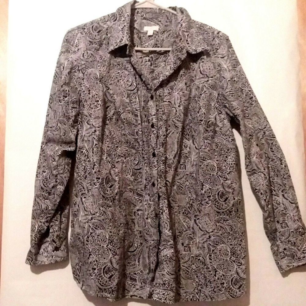 Talbots‎ Black & White Paisley Top Sz 0X